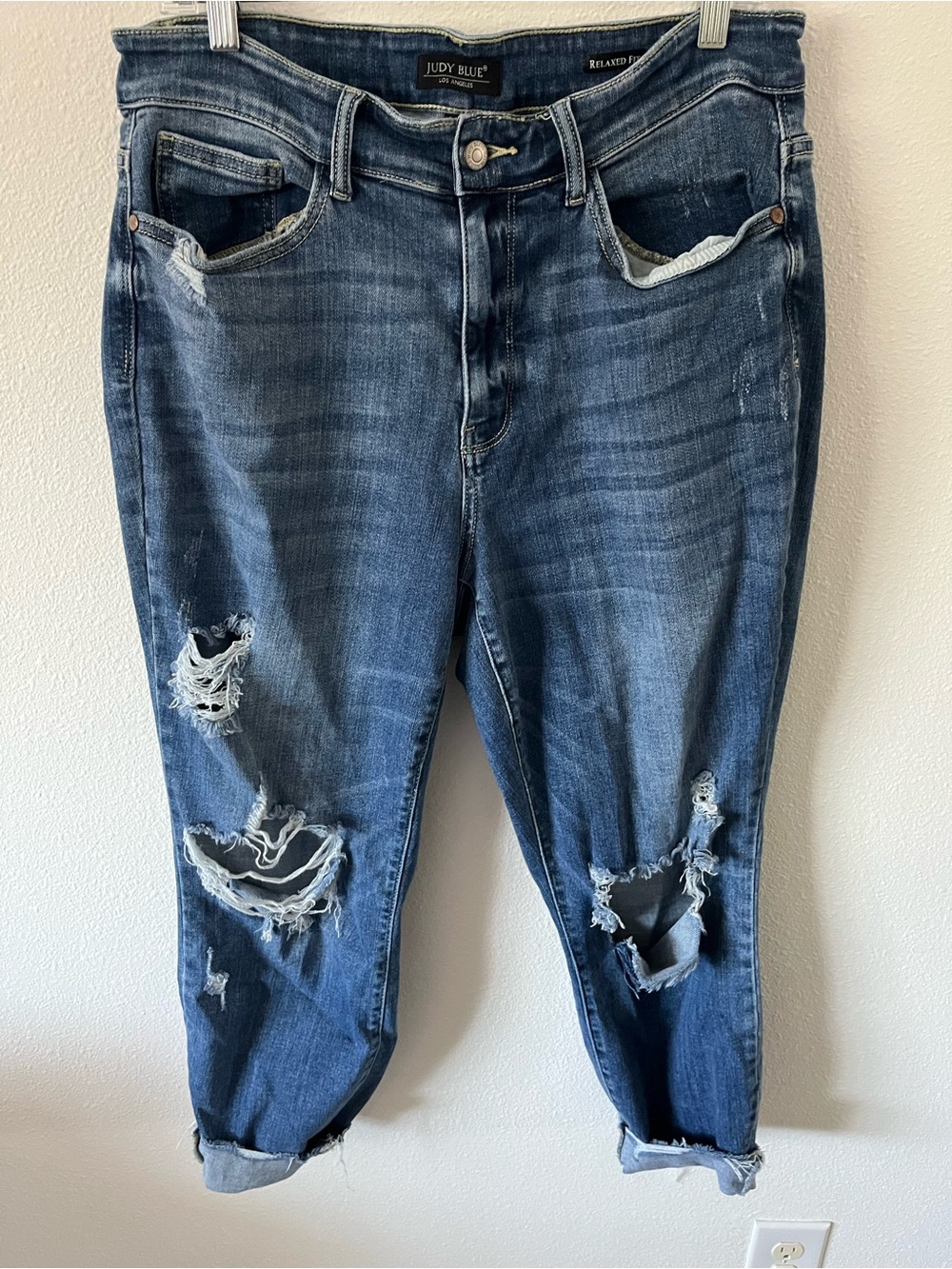 Judy Blue Distressed Dark Blue Boyfriend Jeans
